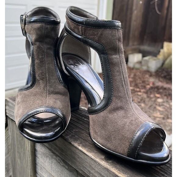 Sofft Gazelle Peep Toe Pumps Womens 6M Suede Brown Ankle T Strap 3” Heeled Shoes - Picture 5 of 10